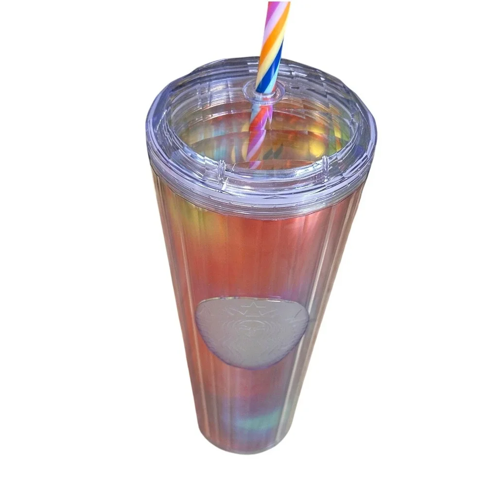 Starbucks Iridescent Oil Slick Venti 24oz Tumbler Ribbed Cold Cup with Straw NEW
